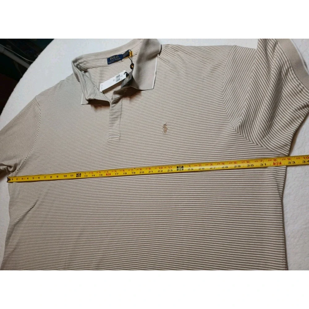 NWT Polo Ralph Lauren Shirt Mens 4LT Big & Tall Beige White Stretch Stripe Polo